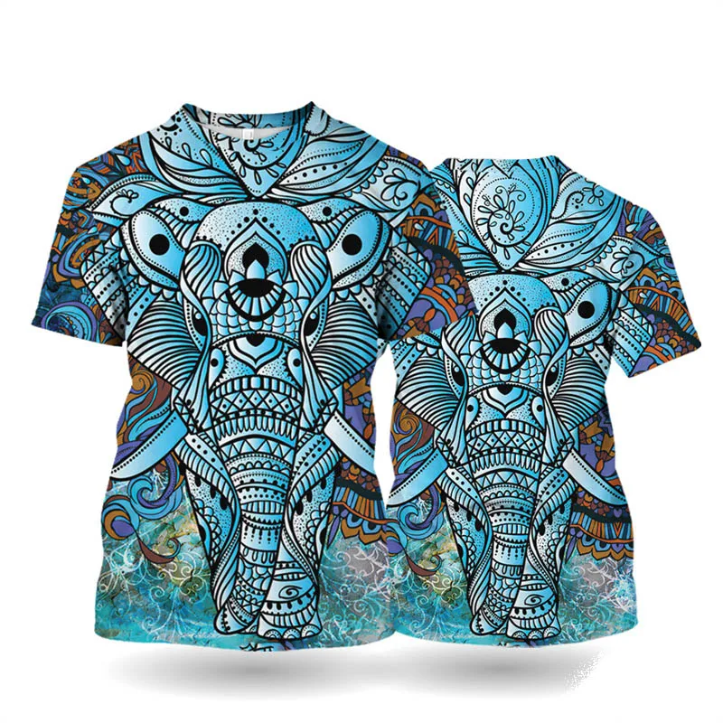 

Модные мужские футболки с абстрактным принтом слонов, летние топы с коротким рукавом и круглым вырезом, свободные уличные футболки большого размера для отдыха