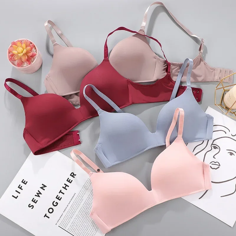 Women No Wire Push Up Seamless Bra Sexy Underwear Girls Students Breathable Thin 12 Colors Bras Female's Bra Breathable Gathered 5