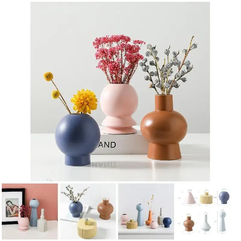 

Nordic Morandi Ceramic Flowers Vase Minimalist Abstract Solid Color Flowerpot Creative Flowers Arrangement Home Decor