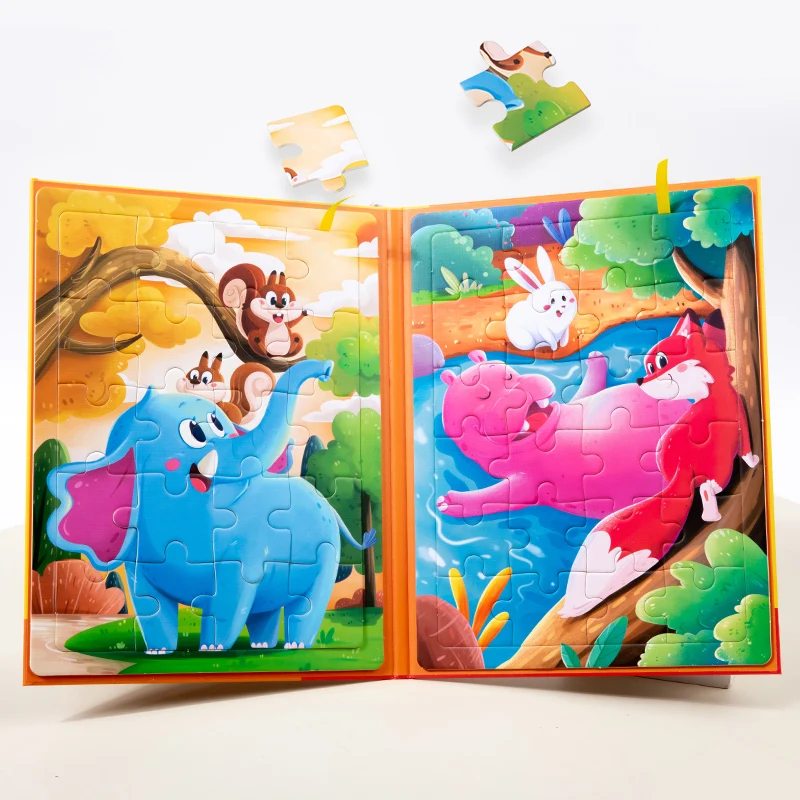 Montessori Puzzles Book Toddlers Preschool Learning Activity Wooden Jigsaw Dinosaur Animal Farm Scene  For Baby Kids 5