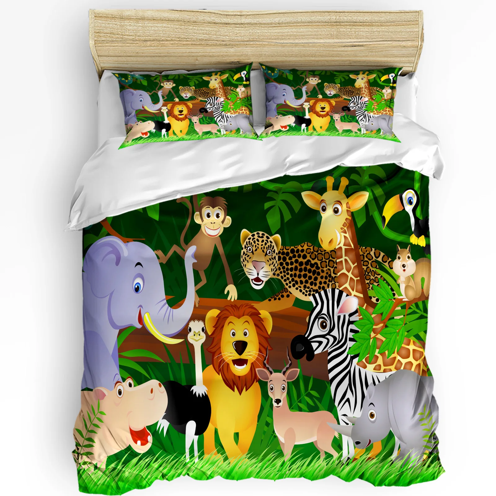 

Jungle Wild Animals Cartoon Bedding Set 3pcs Duvet Cover Pillowcase Kids Adult Quilt Cover Double Bed Set Home Textile