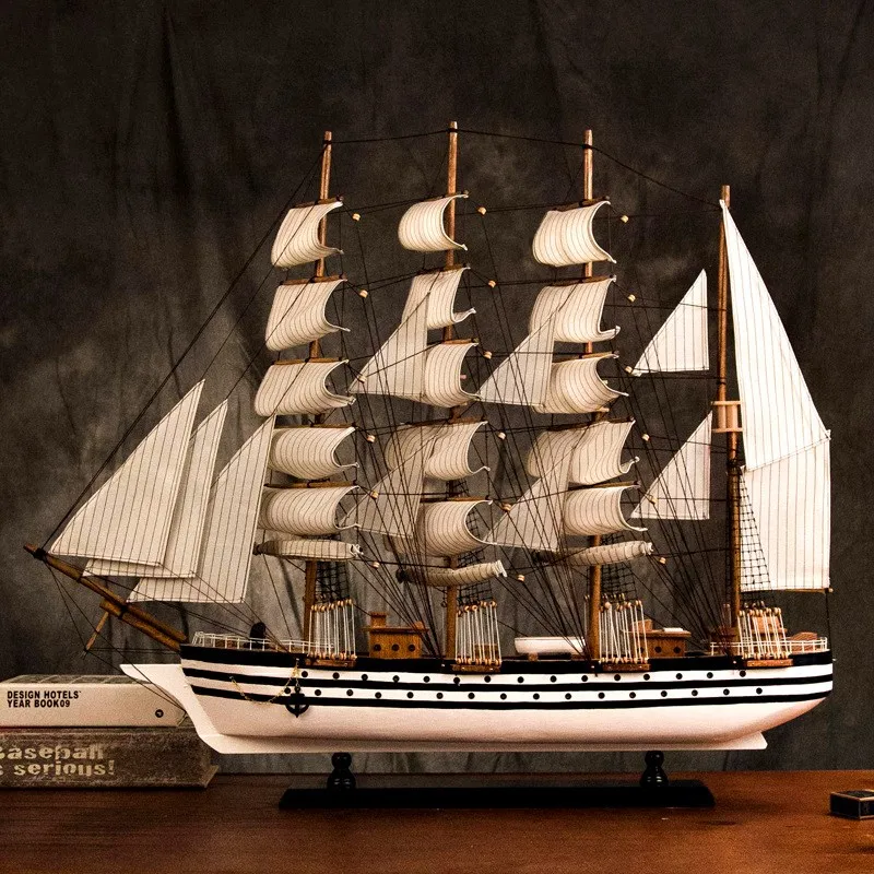 

Solid Wood Sailing Ship Model Finished Ornaments Holiday Gift Ship Model Decoration Collection Mediterranean Style Model