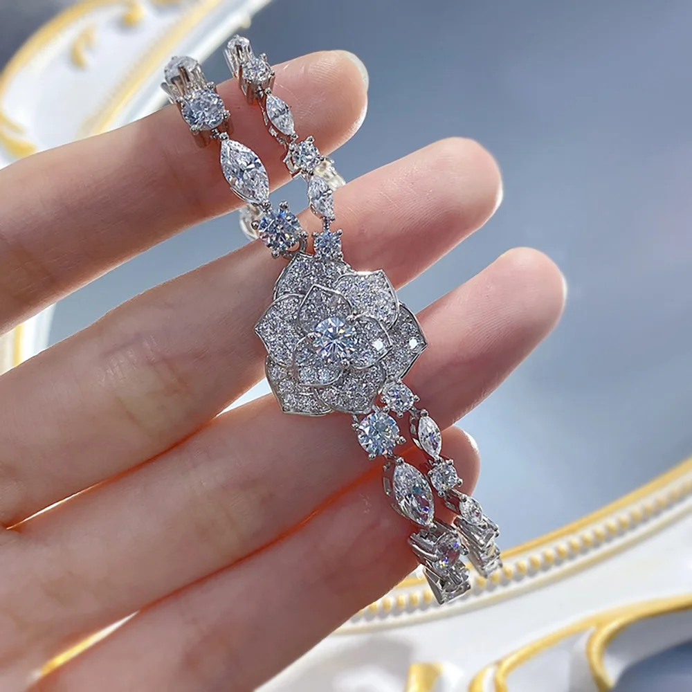 カメリア付　調整可能ストラップ　BLACKシルバー 2023 New Luxury 100% 925 Sterling Silver Full High Carbon