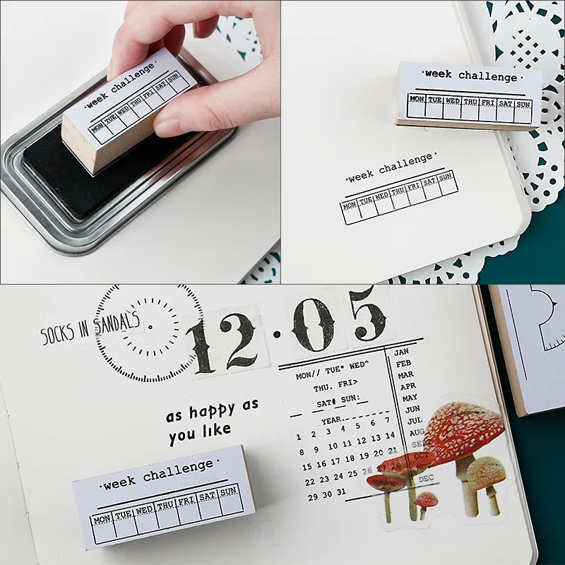 Month For Calendar Memo Wooden Rubber Decor Vintage Stamp Week Scrapbooking Stamps Readin Journaling Bullet List Record