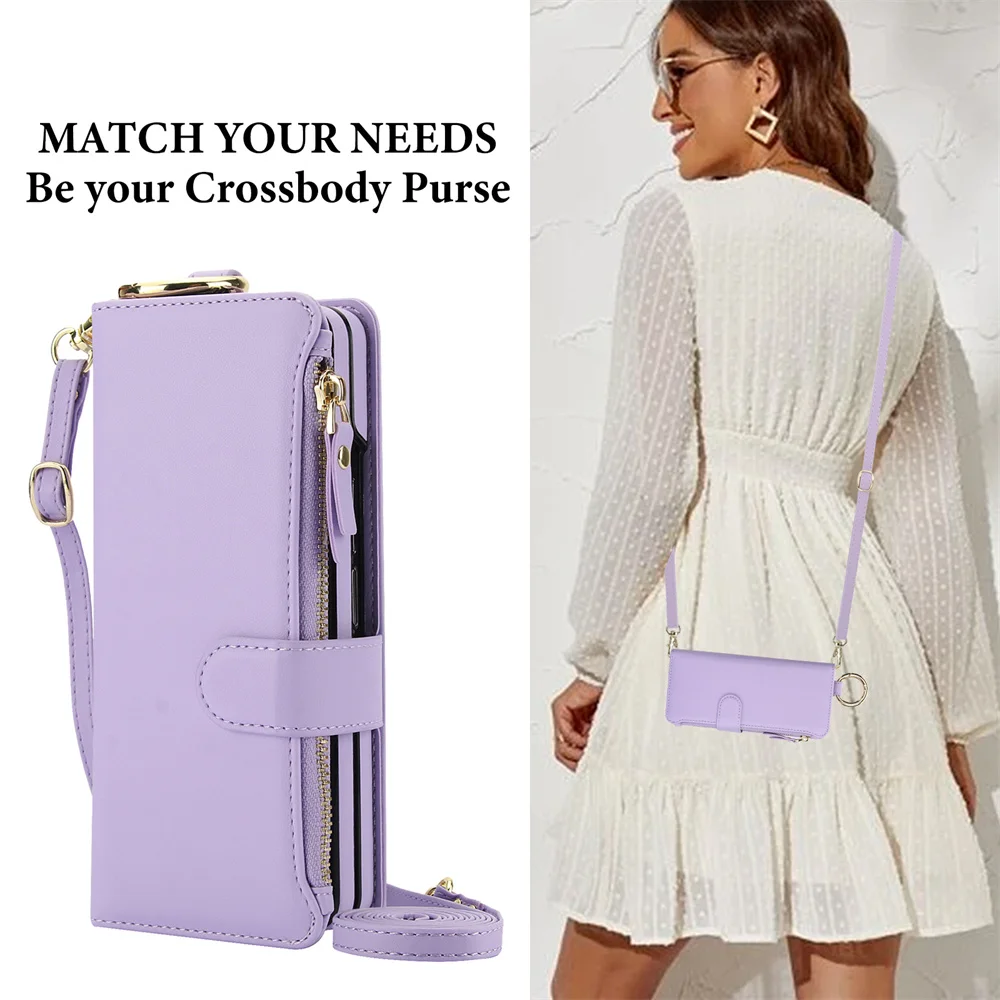 Crossbody Wallet Phone Case with Card Slot & Ring Holder - PU Leather Cover