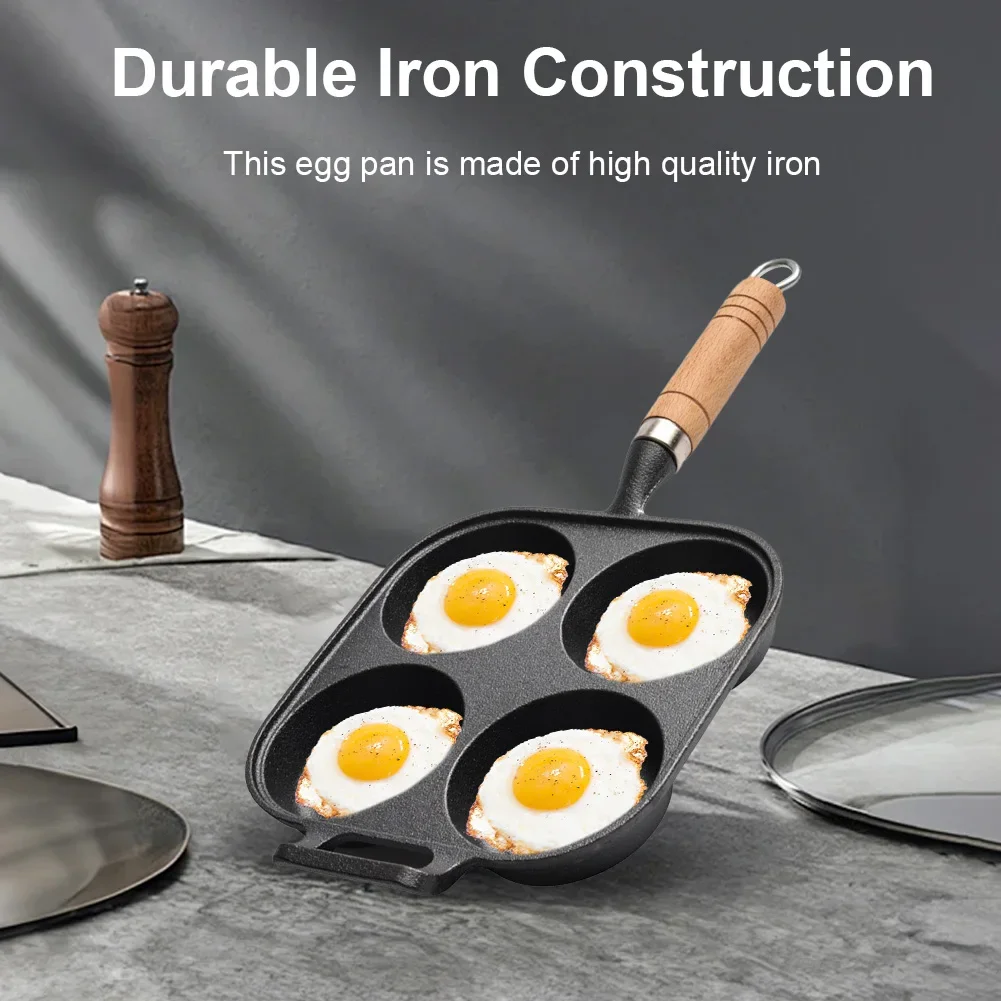 4 Hole Cast Iron Omelet Pan Heart-Shaped Non-Stick Breakfast Egg Pan Breakfast Grill Cooking Pot Egg Frying Pancake