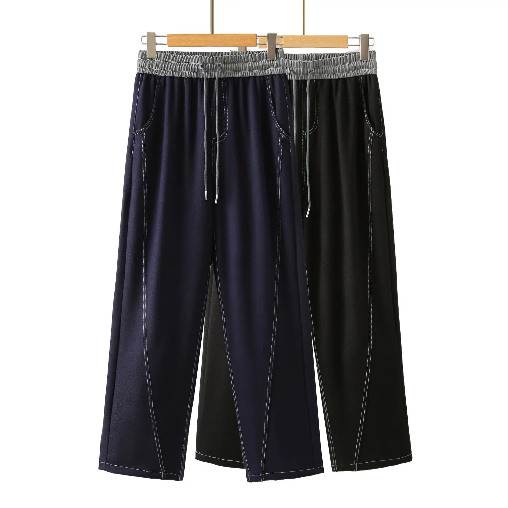 Fashion Plus Size Women's Jeans Autumn New Style Casual Drawstring Waist Color Blocking Curved Knife Straight Leg Pants 26001