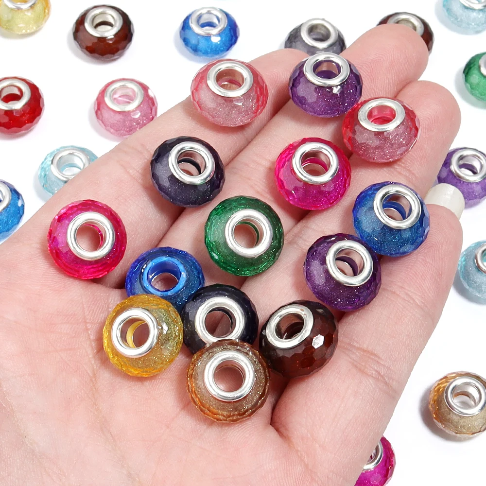 20 teile/los 14mm Facettierte Harz Perlen Runde Große Loch Spacer Perlen Für Schmuck Machen DIY Armband Halskette Lose perlen Zubehör – Detail 2