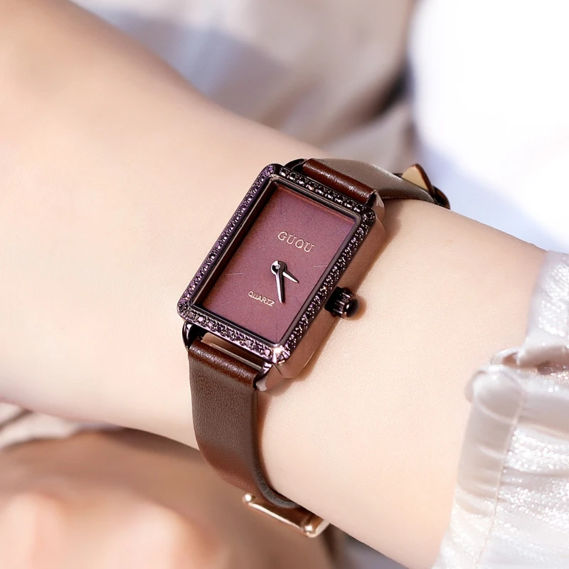 

Ladies Rectangle Wristwatch Retro Scale DIal Leather Bracelet Womens 2024 Elegant Analog Quartz Wrist Watch For GIft Relojes