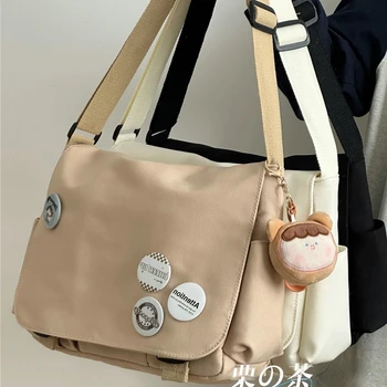 Collage Student School Bags Women&Men Unisex Crossbody Bags Multipockets Messenger Bag Simple Nylon Shoulder Bag Bolso de Mujer