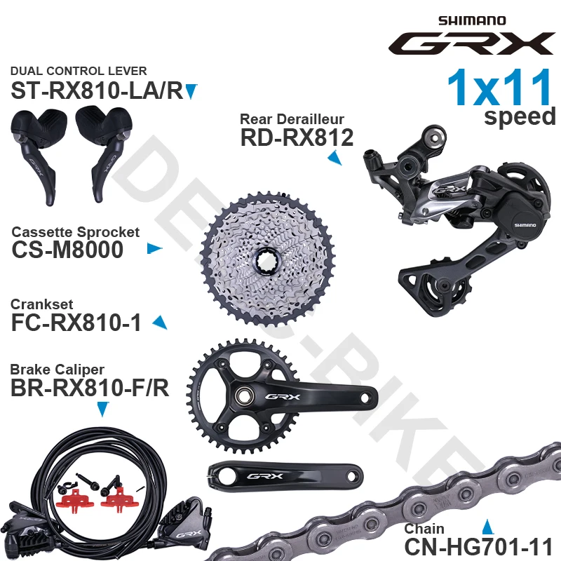 Shimano Grx 1X11 Velocità Gruppo St-Rx810 Br-Rx810 Deragliatore Posteriore Rd-Rx812 Guarnitura Fc-Rx810 Cs-M8000 E Cn-Hg701-11 Originale