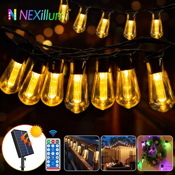 S14 Solar String Lights Outdoor Waterproof, 28FT 20 Bulbs Shatterproof Bulbs Patio Lights with Remote 8 Modes High-Brightness 1