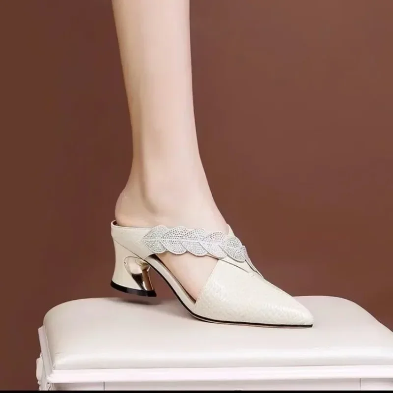 Shoes Female 2024 Brand Slingbacks Women's High Heels Fashion Crystal Office and Career Sexy Pointed Toe Toe Cap Sandals 3