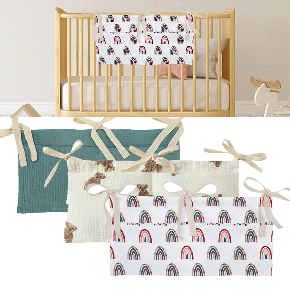

Baby Nursery Crib Organizer Cot Caddy Bed Storage Bag 2 Pockets Bedside Hanging Diaper for Toys Clothing