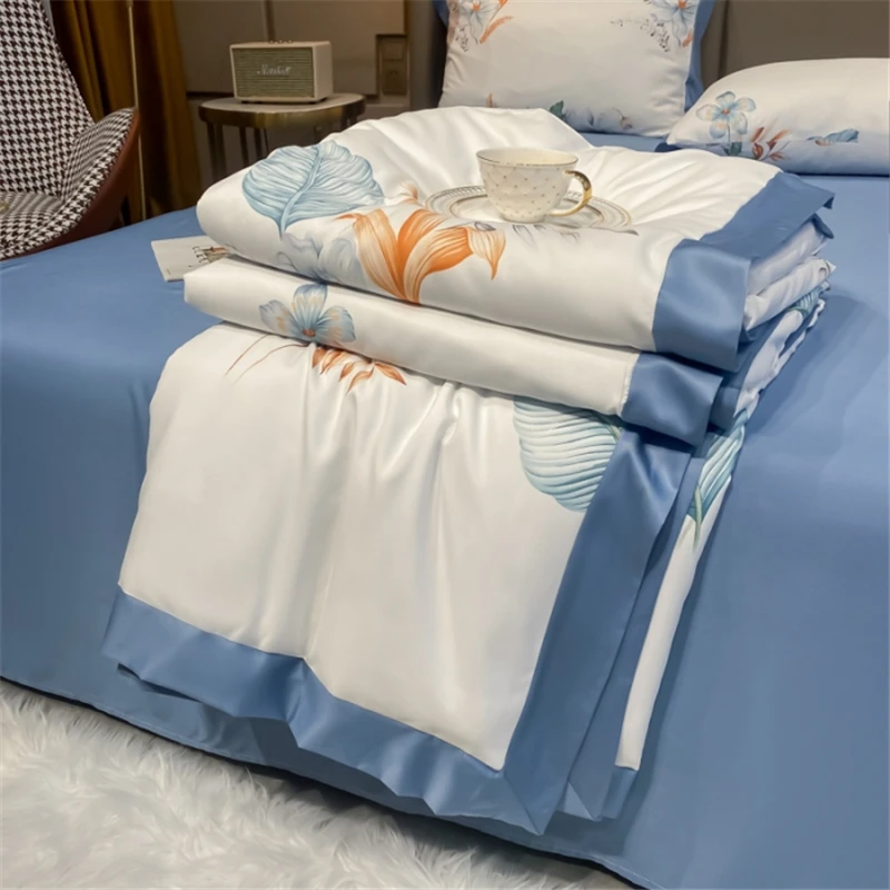 

European Style Blanket Light Luxury Four-Piece Cooling Air-Conditioning Quilt Fashion Print Bed Cover Sheet With Pillowcase