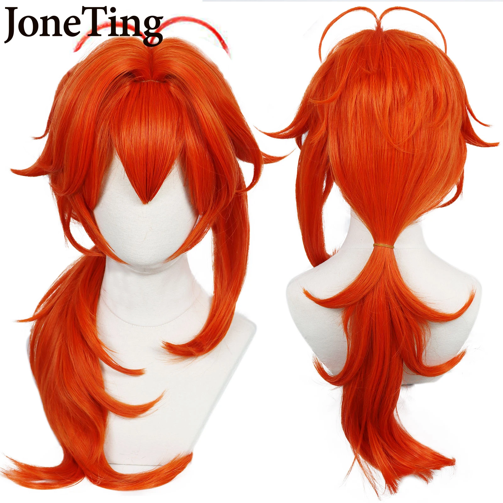 JT Synthetic Diluc Cosplay Wigs Game Genshin Impact Long Dark Orange Red Curly Straight Wig Anime Costume Halloween Party anogol klee game genshin impact cosplay wig blonde double ponytail heat resistant synthetic anime wigs halloween party