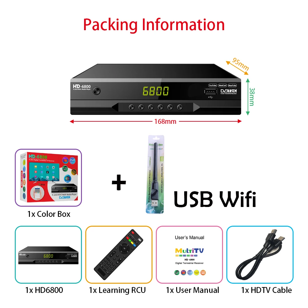 HD6800 DVB T2 DVB-C HEVC 265  Digital TV Tuner DVB-T2 H.265 HD Decoder Terrestrial TV Receiver EPG Set Top Box Youtube LAN Scart best digital antenna TV Receivers