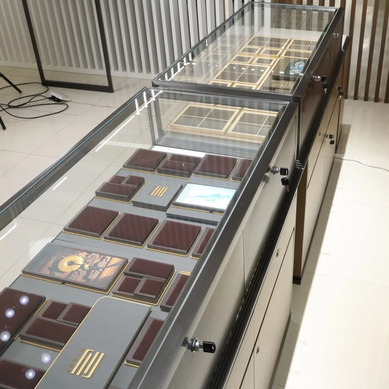 Custom. design 울트라 강화 유리 카운터, 커스텀 쥬얼리 쇼케이스 디스플레이, 고급 LED 조명