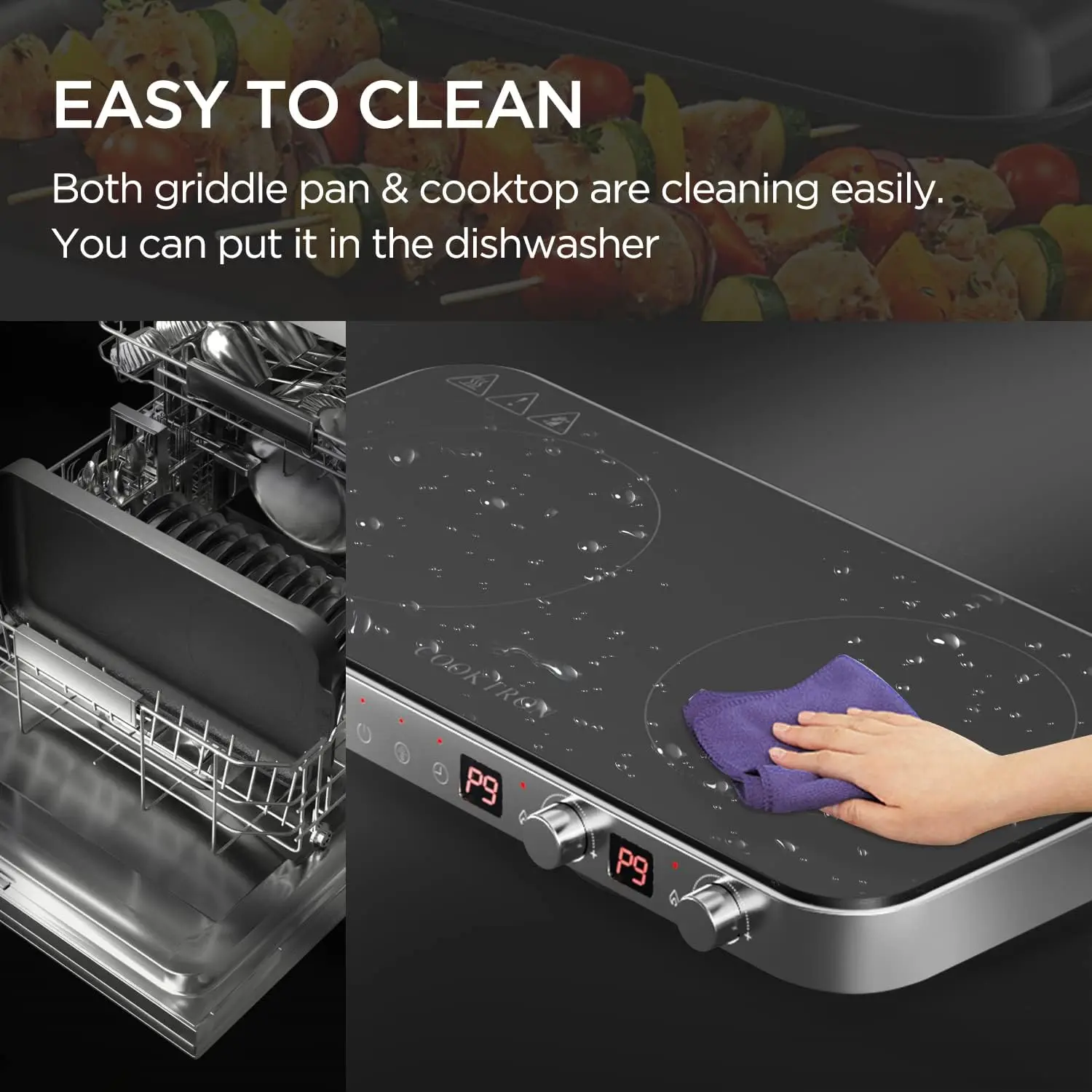 COOKTRON Portable Induction Cooktop 2 Burner with Removable Iron Cast  Griddle Pan Non-stick, 1800W Double Induction Cooktop - AliExpress