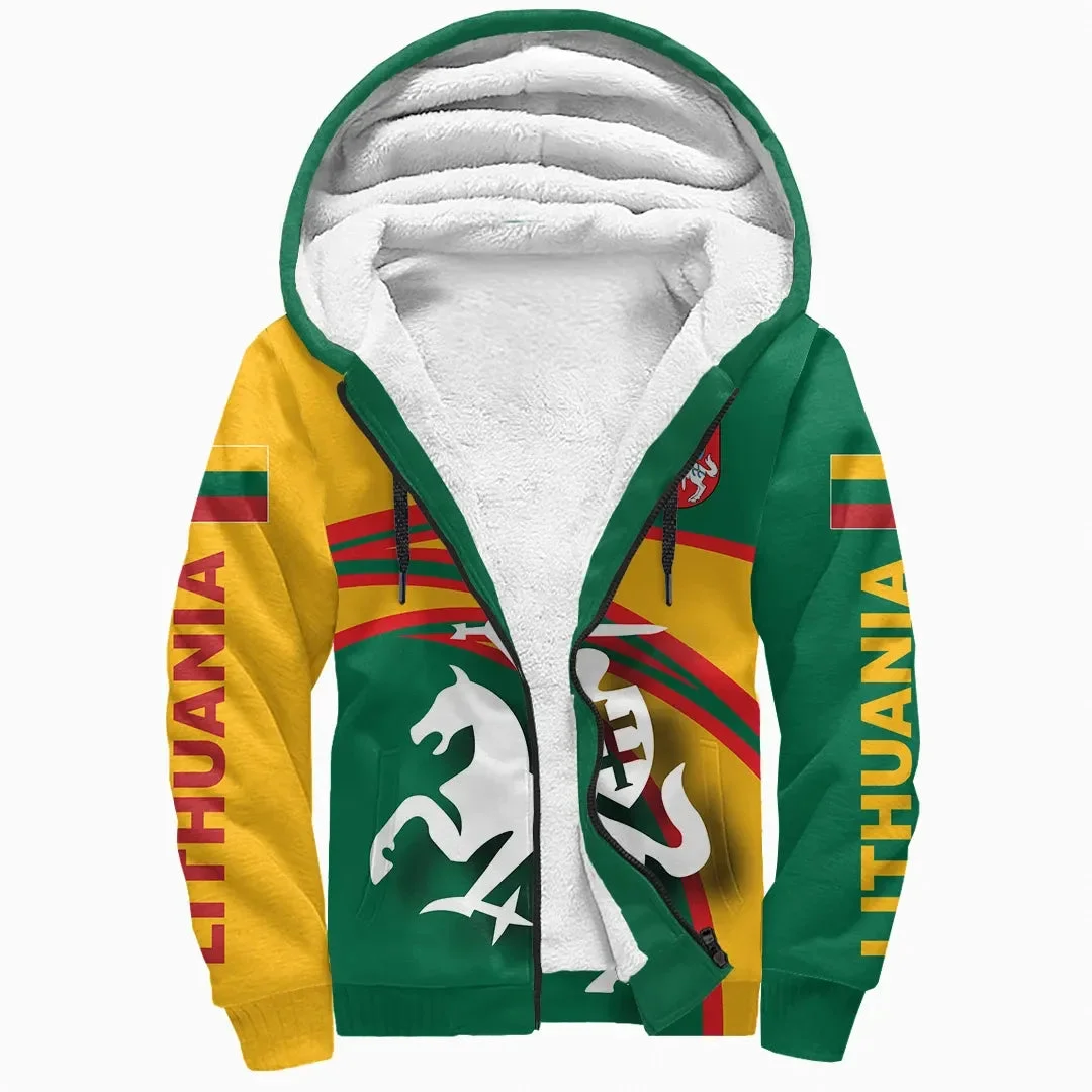 Lituania United Flag Lion 3D Print Men Warm Thick Fleece Zipper Hoodie Jacket Pullover Antivento Coat Outwear Con Cappuccio