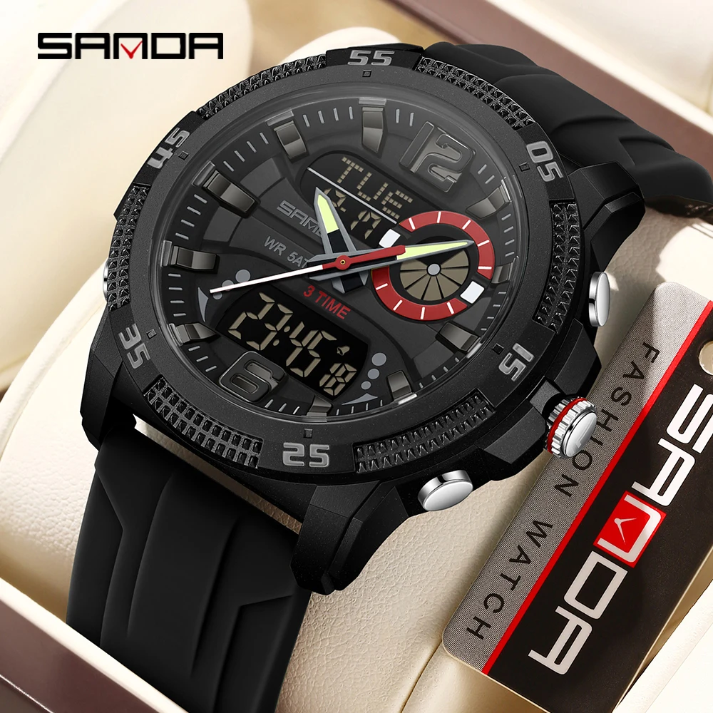 SANDA Men's Luxury Dual Display Sport Quartz Watch - Casual Waterproof Chronograph