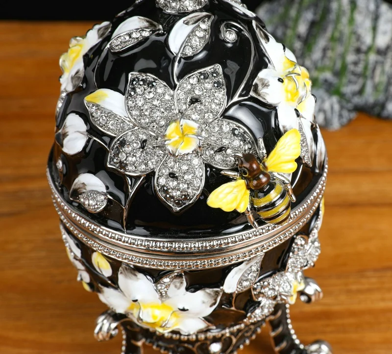 SHINNYGIFTS Fabergé Egg Trinket Box Big Size Royal Anniversary Gifts Bee on Flowers Easter Gifts 4