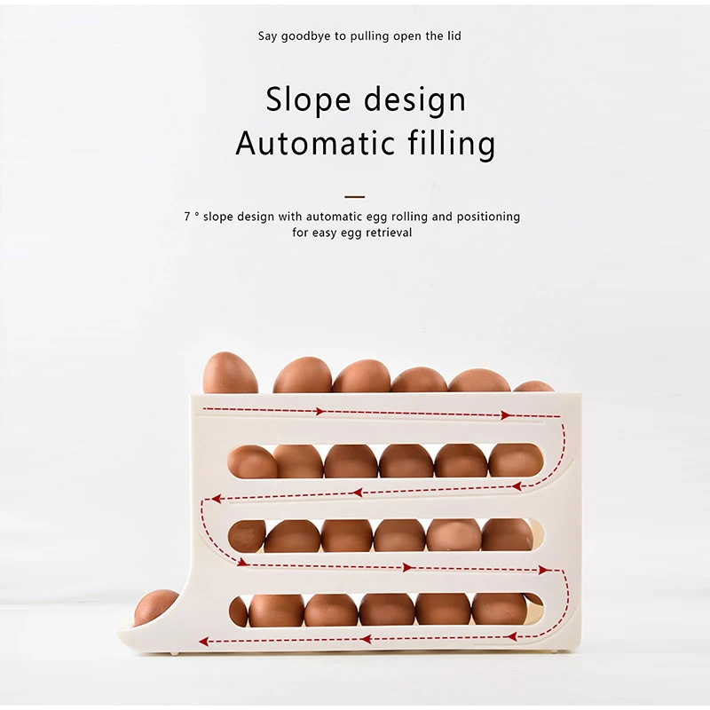 

4- Tier Refrigerator Egg Stand Automatic Holder For Kitchen Storage Organizer Box Container Rolldown Refrigerator Egg Dispenser