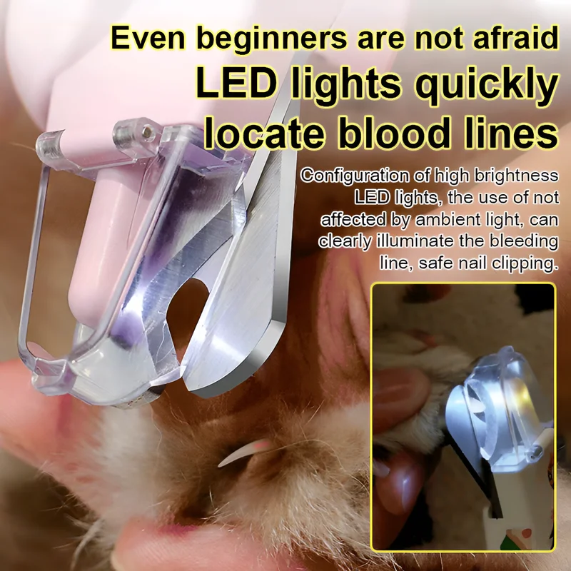 Pet Visual Nail Trimmer Pet Anti Splash Nail Clipper with LED Light Cat and Dog Clipper Cutter with Safety Lock