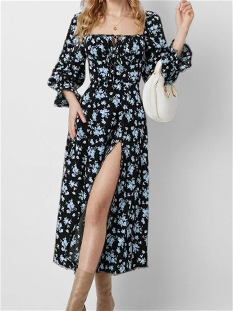 Wmstar Dresses Women Floral Print Stretch Maxi Dresses Casual Big Swing Summer Holiday Clothes Bandage Wholesale Dropshipping