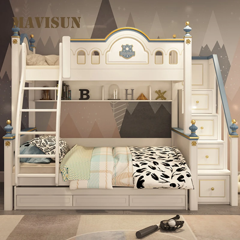 Light Luxury Lovely White Kid'S Bed Boy And Gril Bunk Bed Child Bed For  Small Apartment Bedroom Furniture Set Decoration