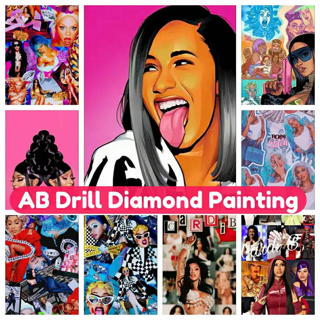 

Rapper Singer Cardi B 5D Mosaic AB Diamond Painting Kit Art DIY Cross Stitch Handmade Full Drill Round Square Rhinestones Gift