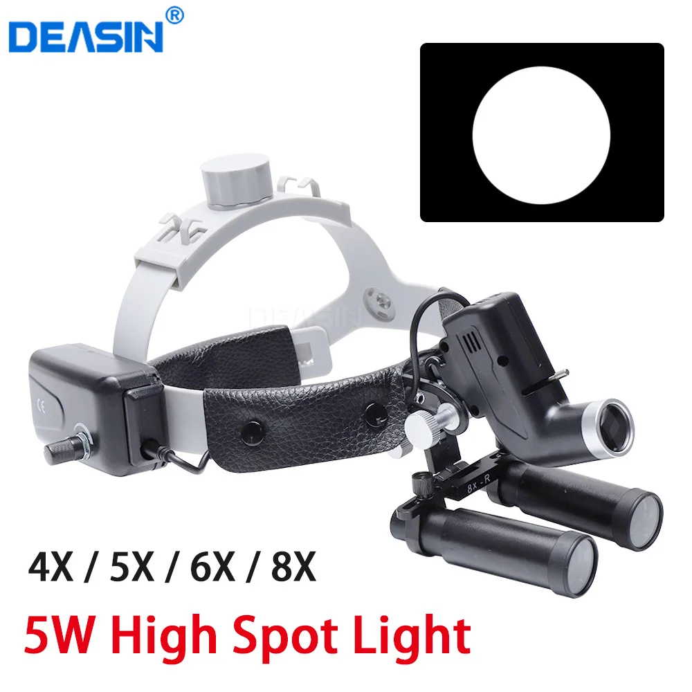

4X 5X 6X 8X Magnifier Dental Medical Headlight with 5W High Spot Surgical LED Headlamp Adjustable Brightness