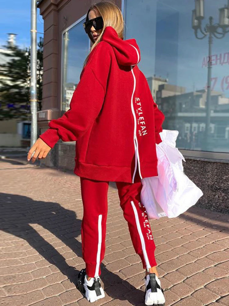 

Women Letter Sweatshirts 2Piece Sets Tracksuit Oversized Suit 2023 Autumn Female Korea TrouserPullover Pants Suits Female