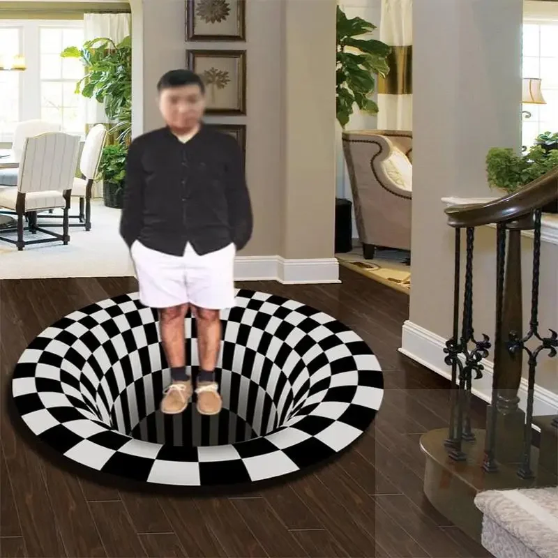 3D Round Carpets for Living Room Simple Black&White 3D Stereo Vision Carpet Area Rugs Geometric Anti-Skid Home Bedroom Floor Mat 6