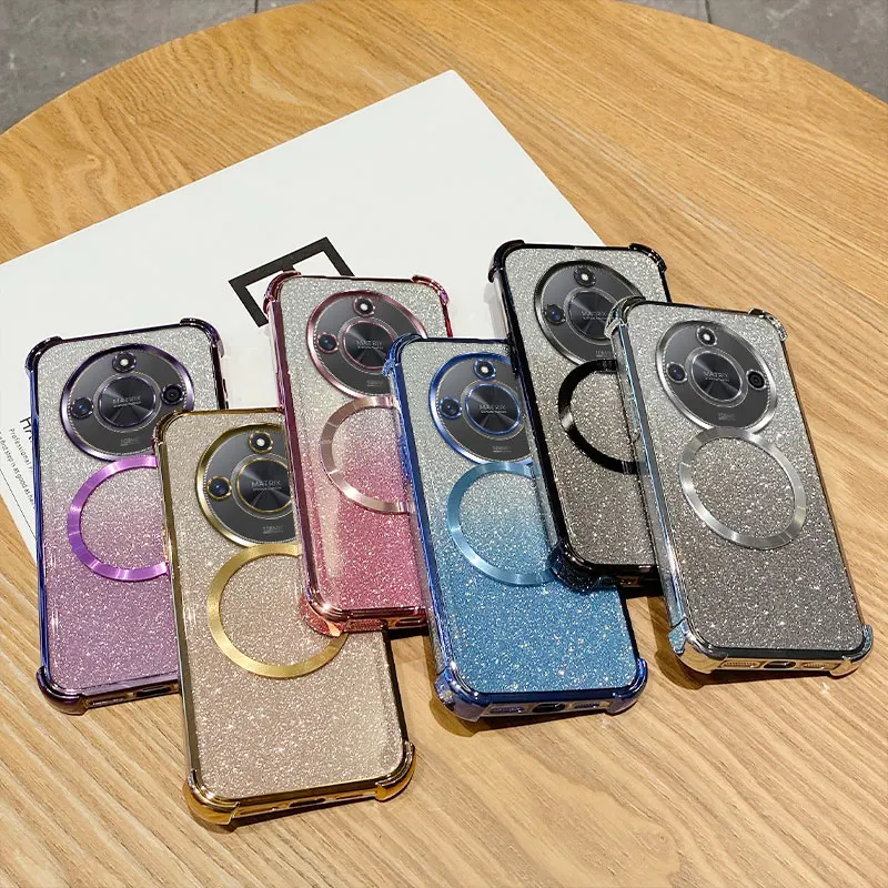 Shockproof Clear Magnetic Ring Glitter Phone Case