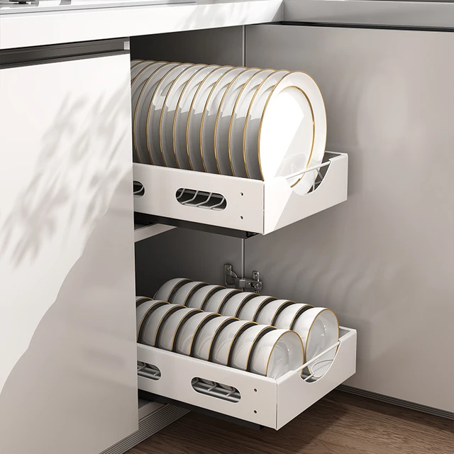 Multi-Functional Steel Kitchen Cupboard Organizer Hanging Rack Basket Shelf  Storage Cabinet Closet Dish Bowl Holder for Home