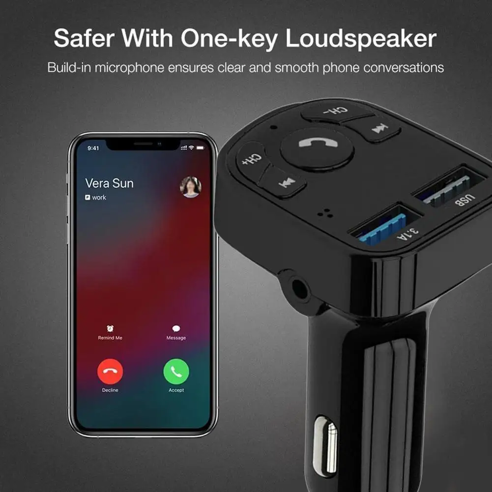 Car Fm Transmitter Wireless Handsfree Bluetooth 5.0 Audio Receiver