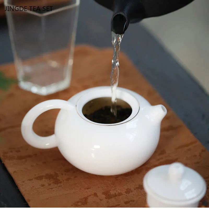 210ml Dehua Sheep Fat Jade White Porcelain Teapot Home Ceramic Tea Infuser Custom Filter Xishi Beauty Kettle Chinese Tea Set