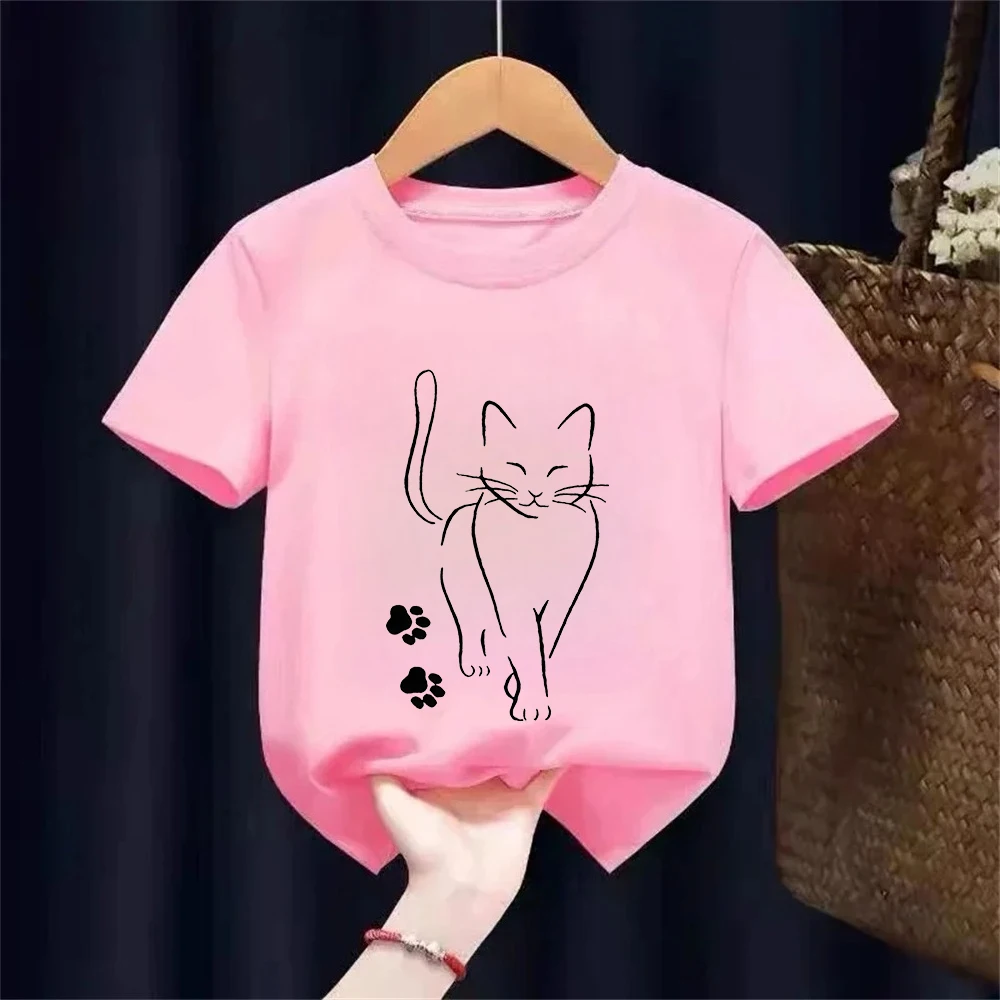 Kawaii Kitten Summer Kids T-Shirt - Cute Cartoon Cat Short Sleeve Tee