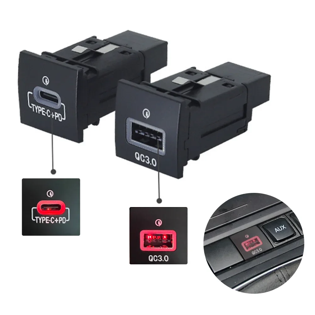 

Car USB Charger PD Quick Charge QC3.0 Phone Charging Adapter Outlet Button For VW Golf 6 Jetta 5 MK6 Scirocco 2006 - 2014