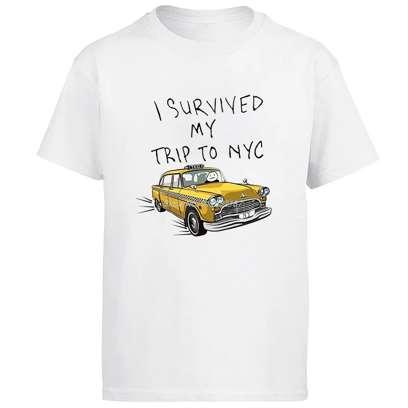 l Survived My Trip To Nyc New York Yellow Taxi Harajuku Graphic T Shirts Summer Short Sleeve T-Shirts Tees Tops Mens Clothes