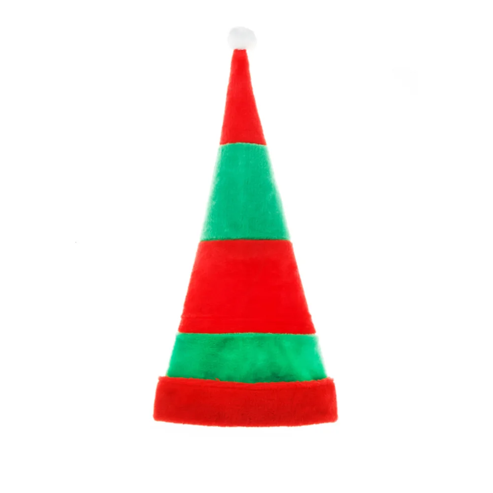 Adult Lengthened Red Green Striped Plush Christmas Hat Xmas Carnival Party Santa Elf Clown Curved Cap Cosplay Prop Boy Girl Gift