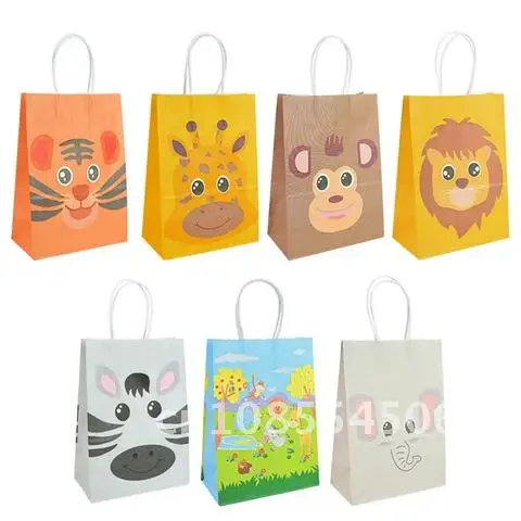

5 Pieces of Safari Animal Paper Candy Bag Cookies Gift Packaging Bags Kids 1st Birthday Party Baby Shower Decoration Supplies
