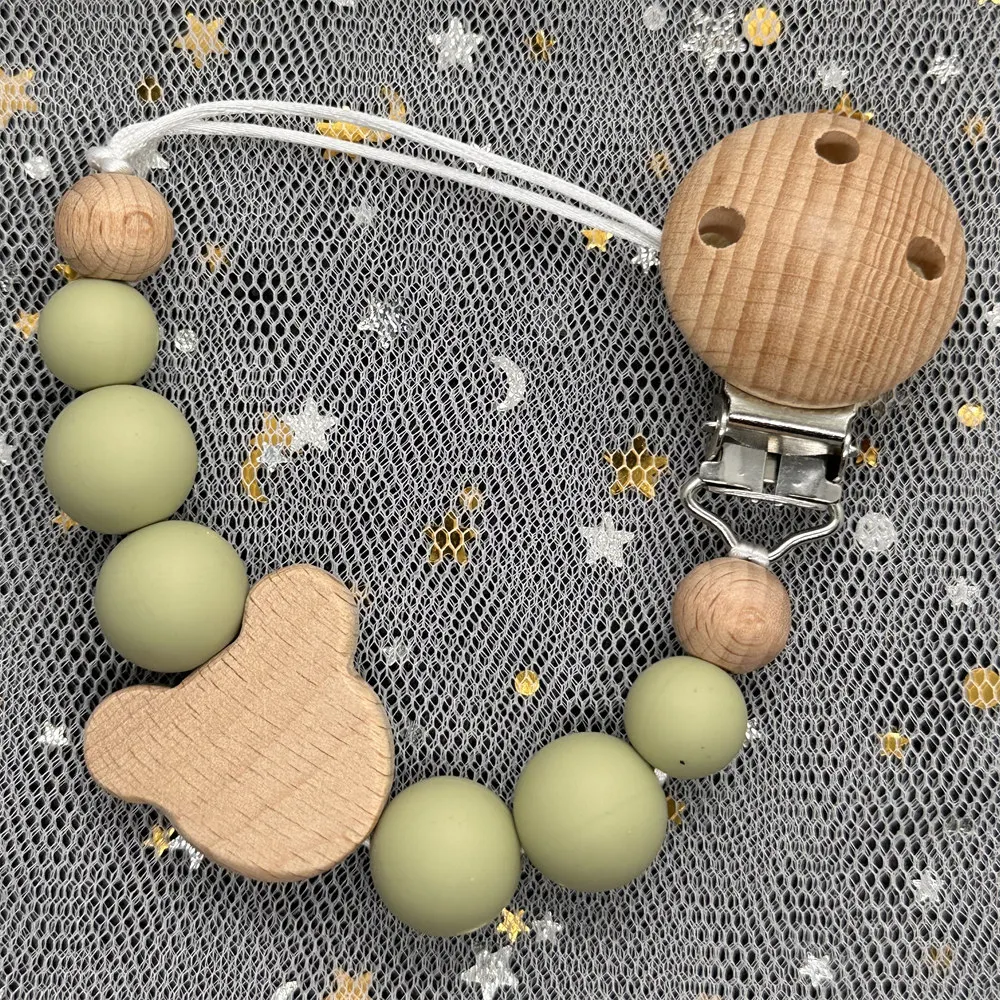 Baby Name Silicone Beads Wooden Ring Pacifier Clips silica Mouse head Teething Chains Teether Dummys Beech Clips Holders teething toys pacifier clip pacifier chain pacifier accessories teether clip teething beads baby silicone accessories
