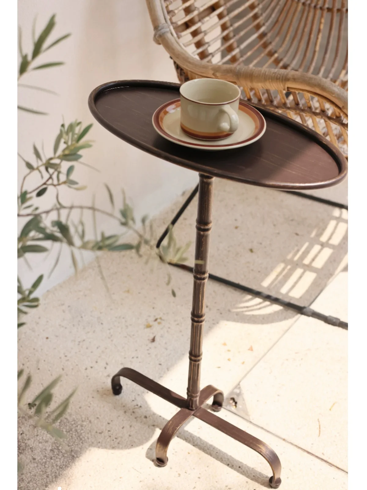 MOMO Side Table Corner Table Antique Vintage Metal Design Art Oval Narrow Space Suitable Compact Small Iron Tea Table - Image 2