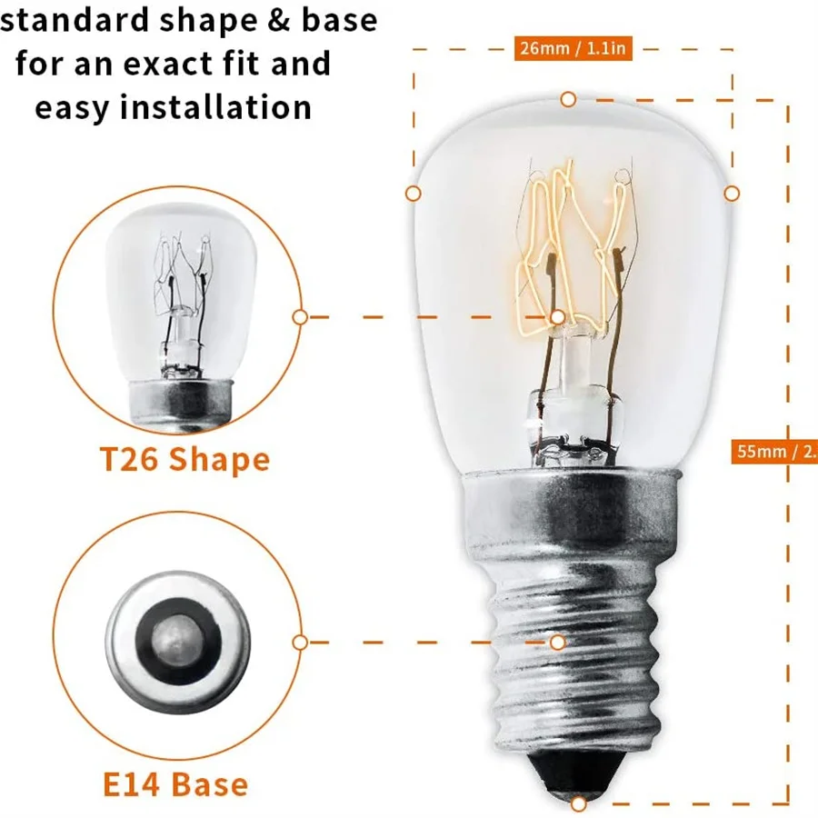 Incandescent Bulb 6 Pack Light bulb T26 E12/E14/E17/E27/B22 25/15W 120V/230V Incandescent Small Edison for Microwave Oven Fridege Salt Lamp