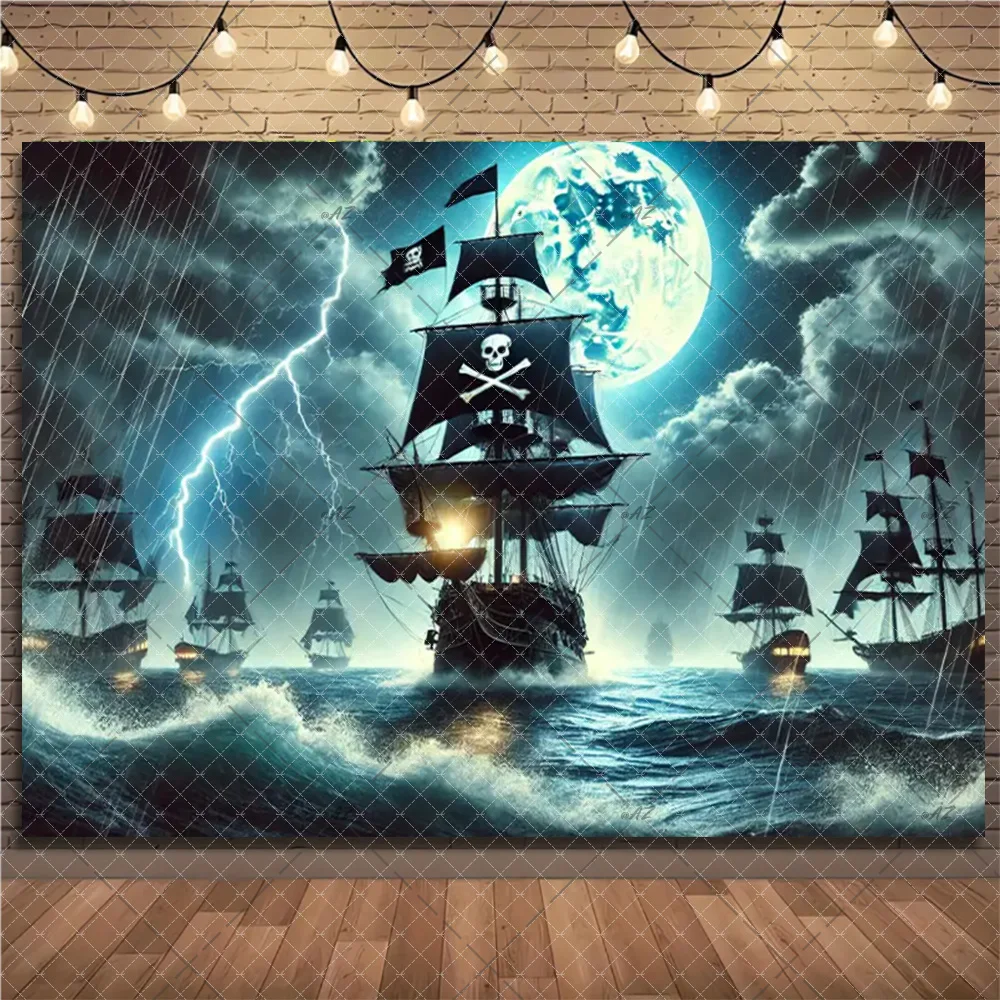 Piratenschiff Thema Hintergrund Schatzkarte Abenteuer Wandbehang Retro Skelett Kinder Geburtstag Party Dekoration Veranstaltungen Lieferungen – Detail 18
