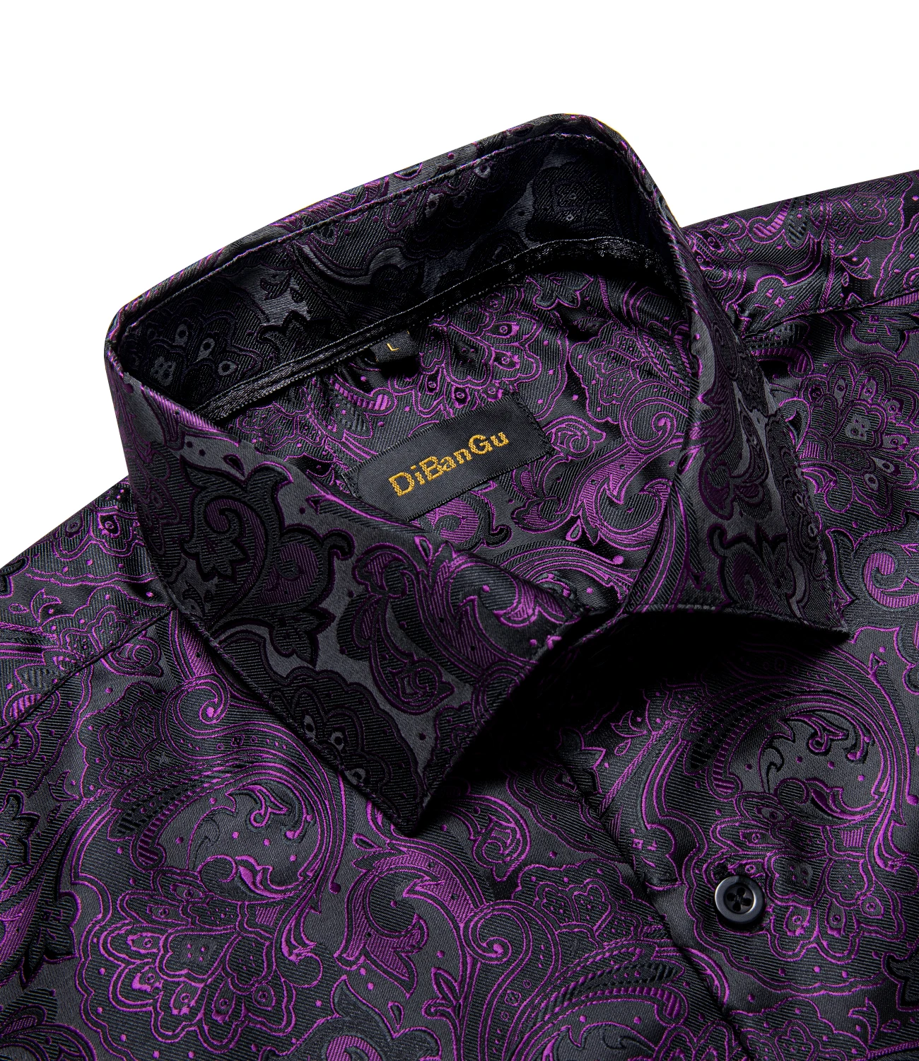 Luxury Purple Paisley Men's Silk Shrits Long Sleeve Designer Men Clothing Tuxedo Wedding Party Dress Shirt for Men DiBanGu