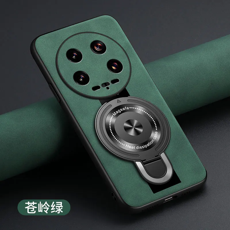Luxury Magnetic Ring Holder Shockproof Case with Plexiglass and Sheepskin Leather Finish