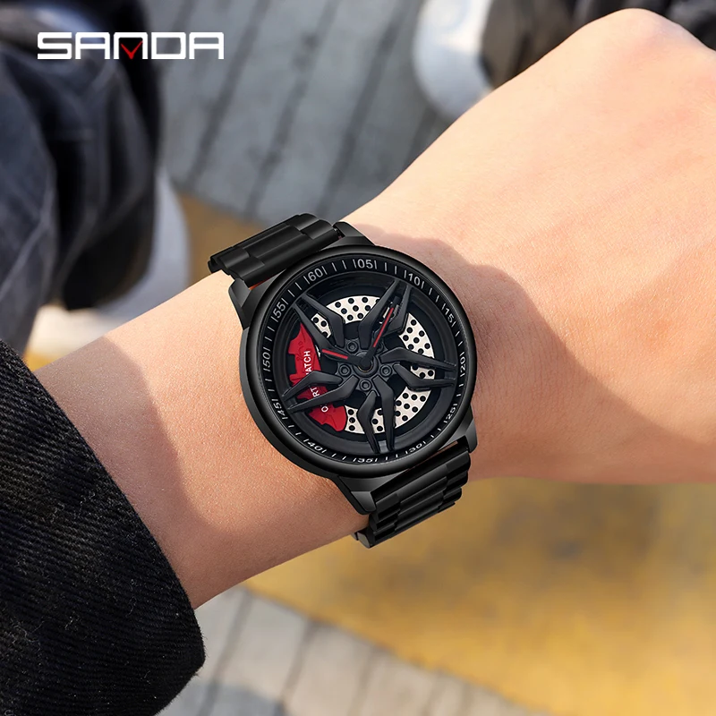 SANDA Trendy Men Sports Watch Fashion Racing Watch 30M Waterproof 360° Rotating Dial Mens Quartz Watches Relogio Masculino P1062